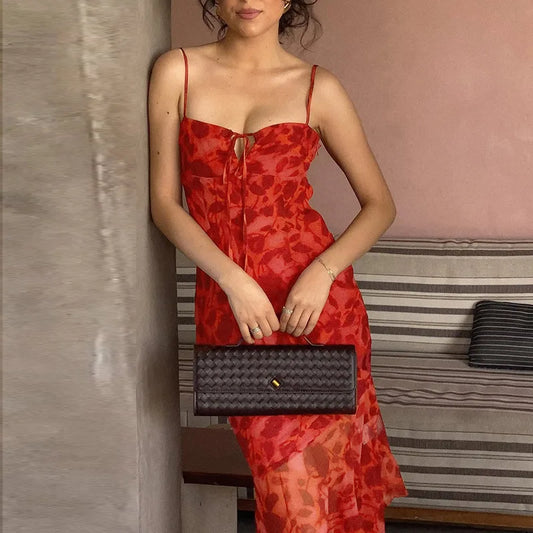 Cralom Retro Style Suspender Print Dress for Summer 2025