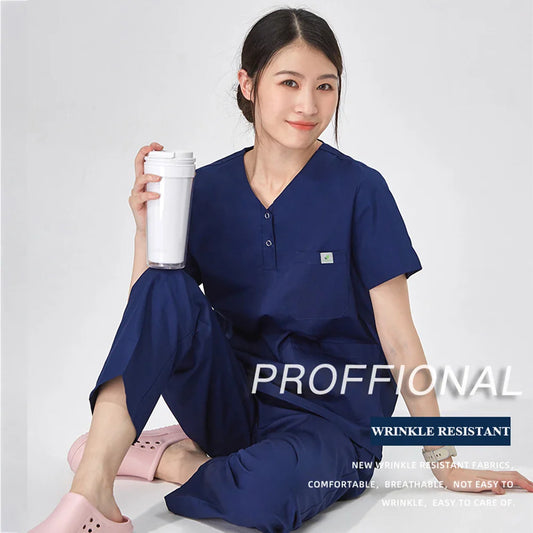 Cralom Scrubs Set for Women Men Veterinarians - Snap Neck Medical Uniform Suit