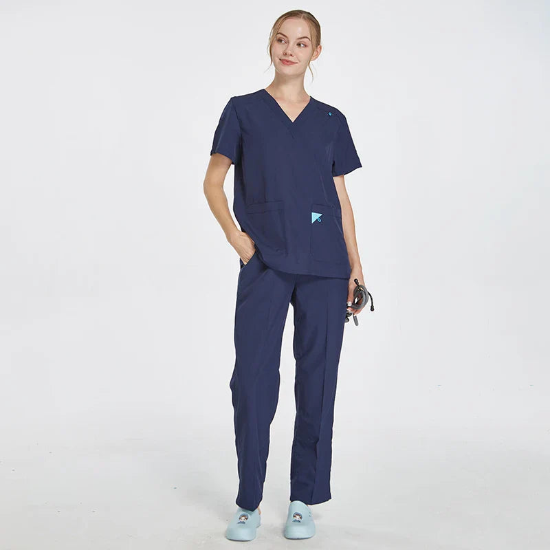 Cralom V-Neck Top & Straight Leg Pant Medical Scrub Set