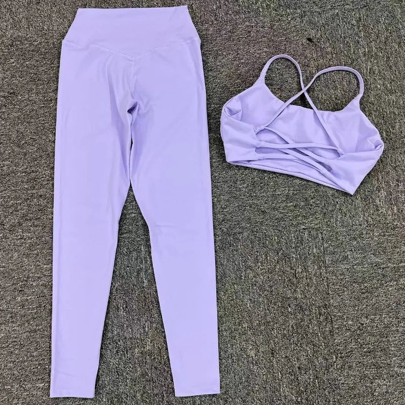 Cralom Seamless Yoga Fitness Set: High Waist Leggings & Open Back Bra Gym Suit