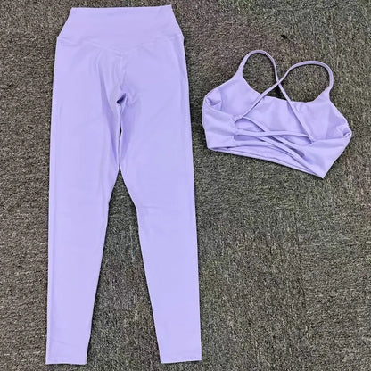 Cralom Seamless Yoga Fitness Set: High Waist Leggings & Open Back Bra Gym Suit