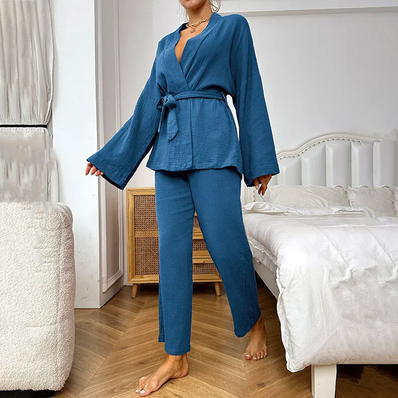 Cralom Women's Cotton Pajama Set with Robe and Pants
