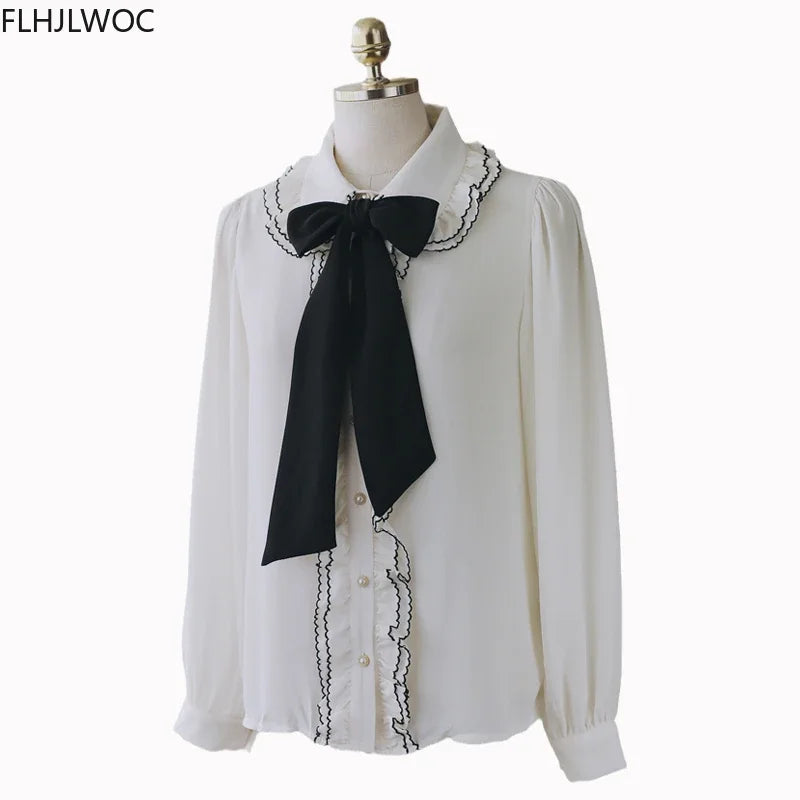Cralom Autumn Spring Ruffles Blouse Chic Fashion Tops Office Lady Style