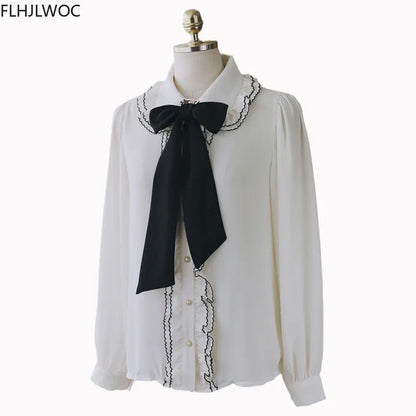 Cralom Autumn Spring Ruffles Blouse Chic Fashion Tops Office Lady Style