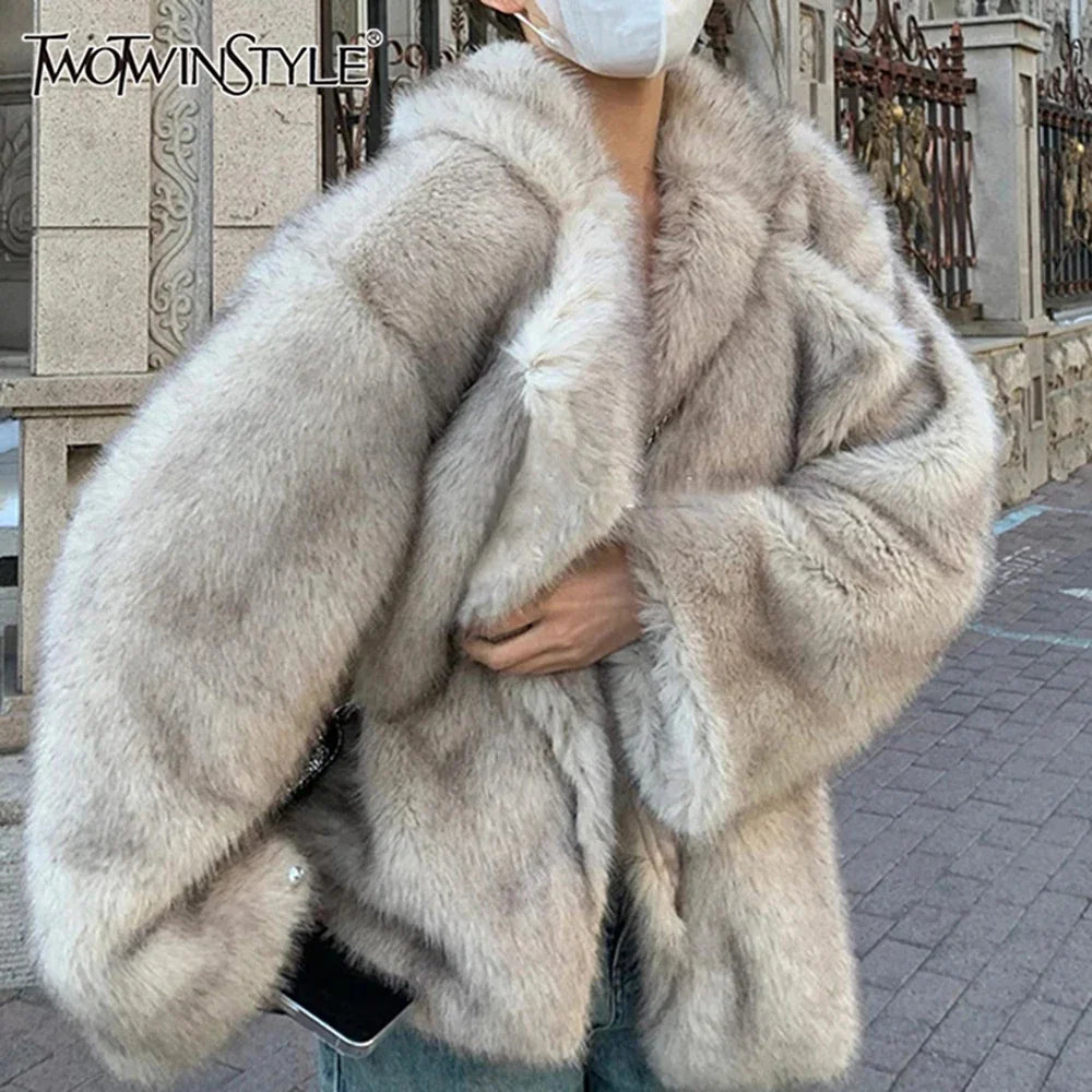 Cralom Solid Maomao Coat Lapel Long Sleeve Jackets for Women