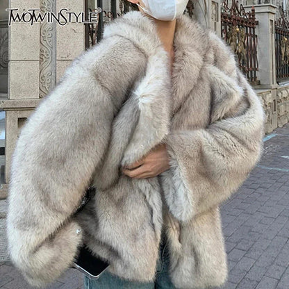 Cralom Solid Maomao Coat Lapel Long Sleeve Jackets for Women