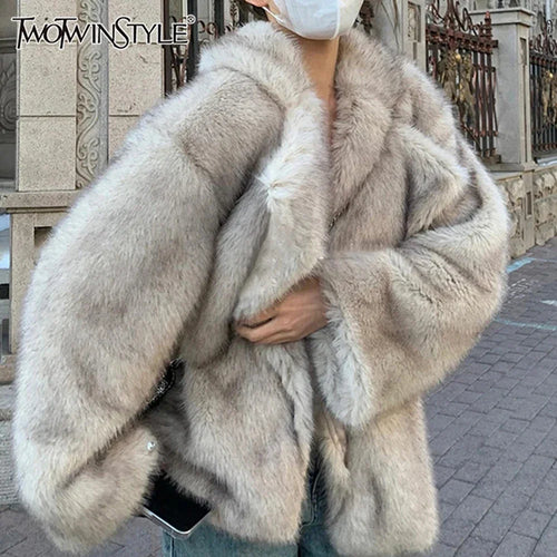 Cralom Solid Maomao Coat Lapel Long Sleeve Jackets for Women