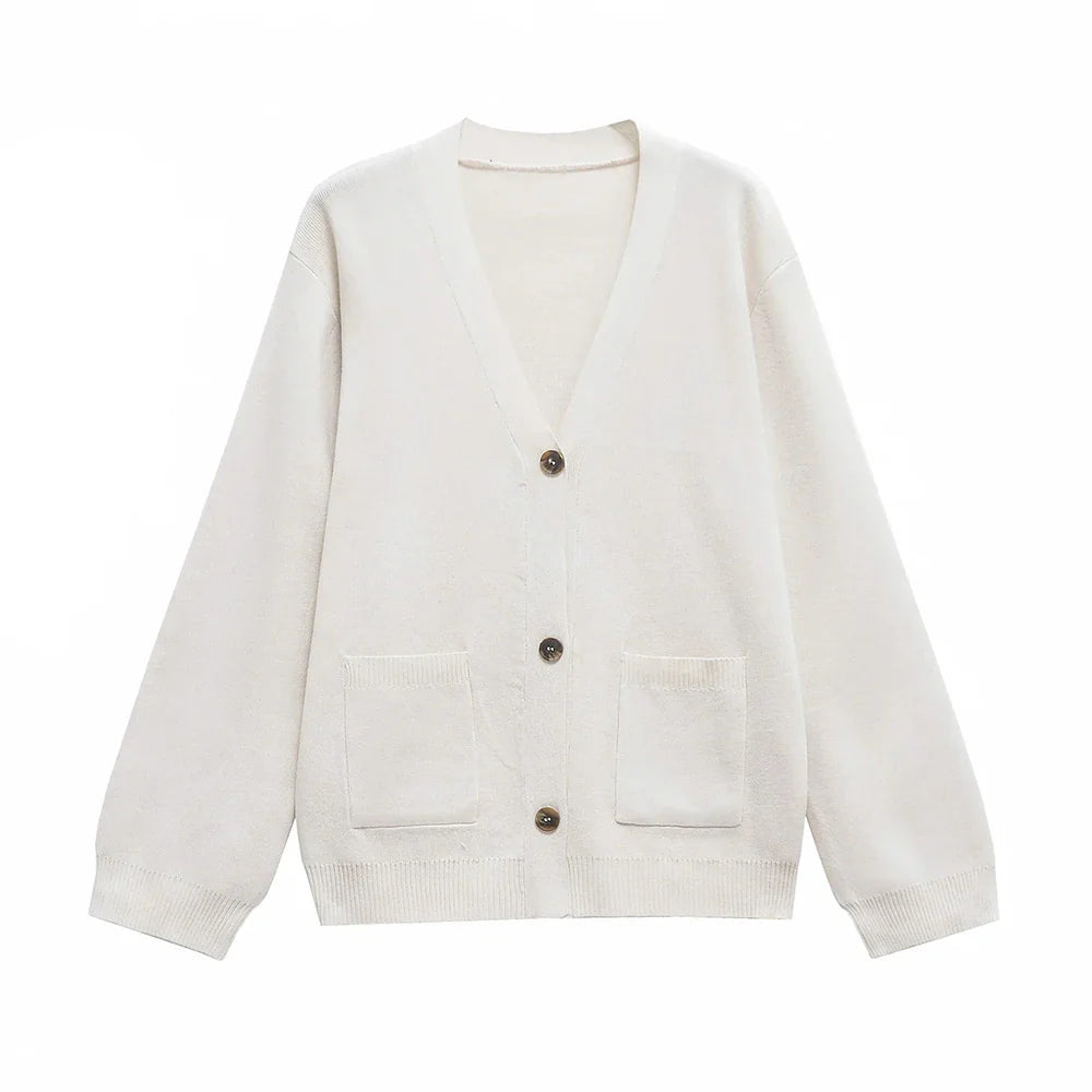 Cralom V Neck Button Loose Jackets | Solid Spliced Long Sleeve Coats