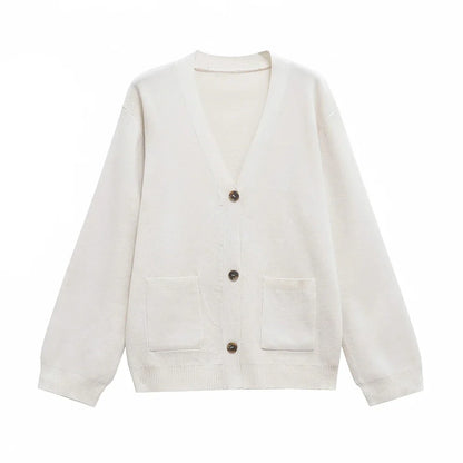 Cralom V Neck Button Loose Jackets | Solid Spliced Long Sleeve Coats