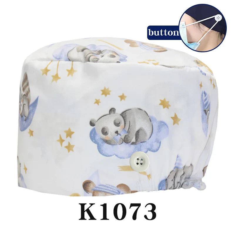 Cralom Cartoon Print Scrub Cap - Comfortable Women's Nurse Hat