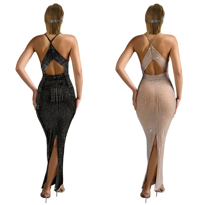 Cralom Rhinestone V-neck Sleeveless Maxi Dress for Summer 2025