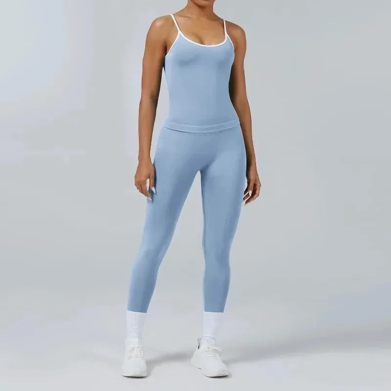 Cralom Yoga Set: Backless Sports Vest & Quick-Dry Leggings for Gym & Pilates