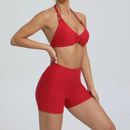 Cralom Women's Naked Feeling Yoga Set - Tight-Fit Sportswear with Side Pockets