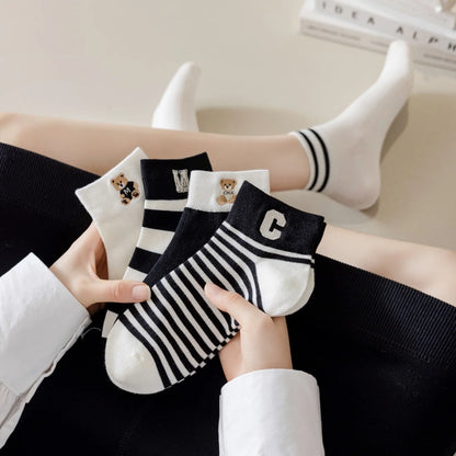 Cralom Striped Black & White Kids Short Socks for Spring & Summer