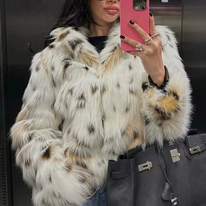 Cralom Leopard Lapel Feather Coat - Chic Women's Jacket