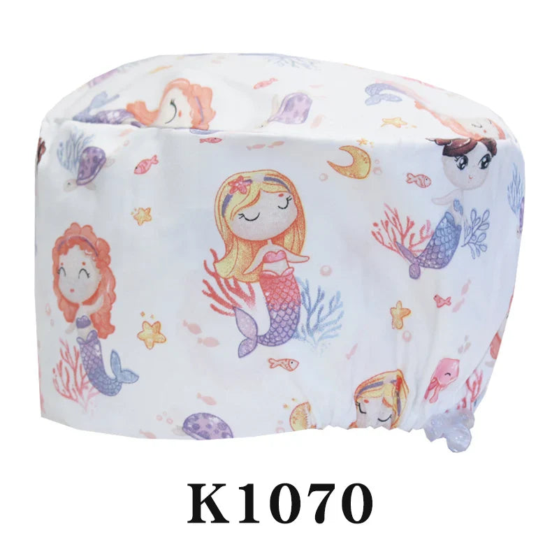 Cralom Cartoon Print Scrub Cap - Comfortable Women's Nurse Hat