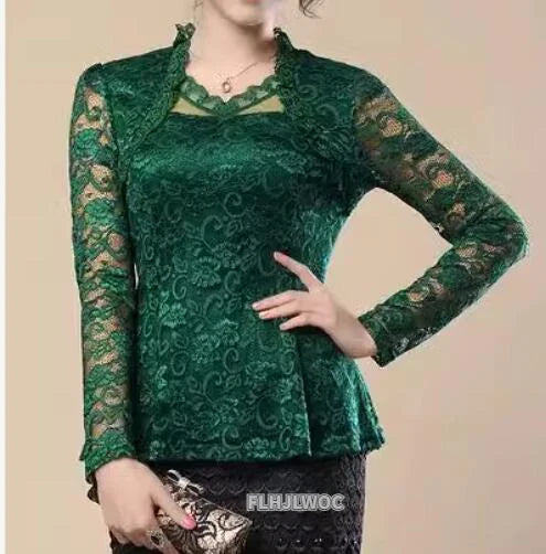 Cralom Vintage Lace Peplum Top Blouse Girls Retro Japan Style Mesh Shirt