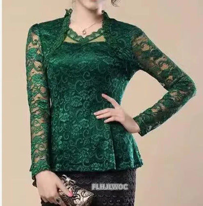 Cralom Vintage Lace Peplum Top Blouse Girls Retro Japan Style Mesh Shirt
