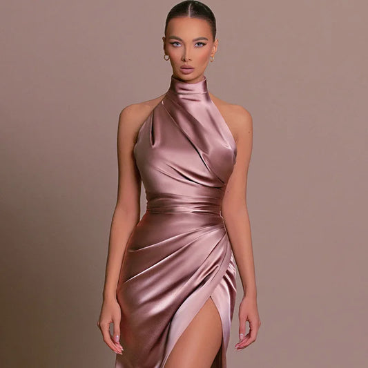 Cralom Women's Stand Collar Sleeveless Slit Dress - Slimming Summer 2025