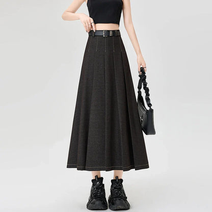Cralom High Waist Denim Pleated A-Line Skirt | Korean Style Spring Summer Fashion