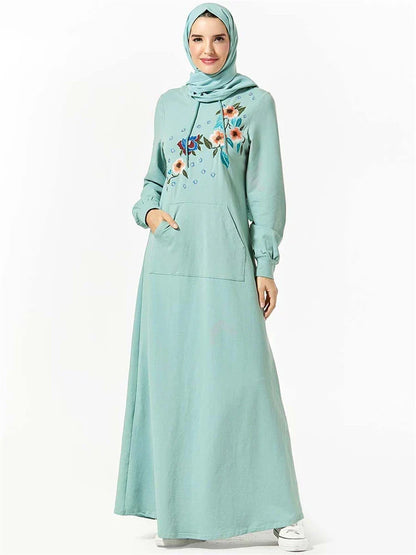 Cralom Green Ramadan Eid Abaya Kaftan Robe for Muslim Women
