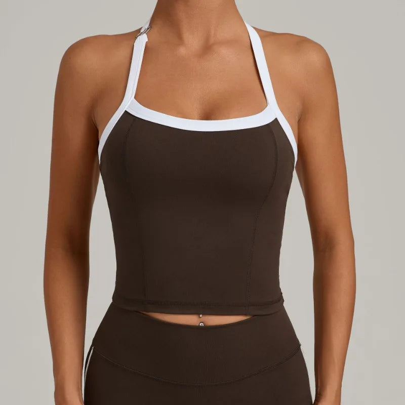 Cralom Seamless Yoga Tank Top - Adjustable Halter Neck, Quick-Dry Fitness Shirt
