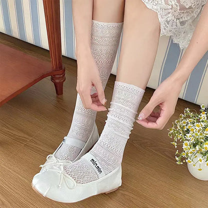 Cralom Lace Calf Socks: Slimming, Hollow Design, Retro Style, Breathable Summer Socks