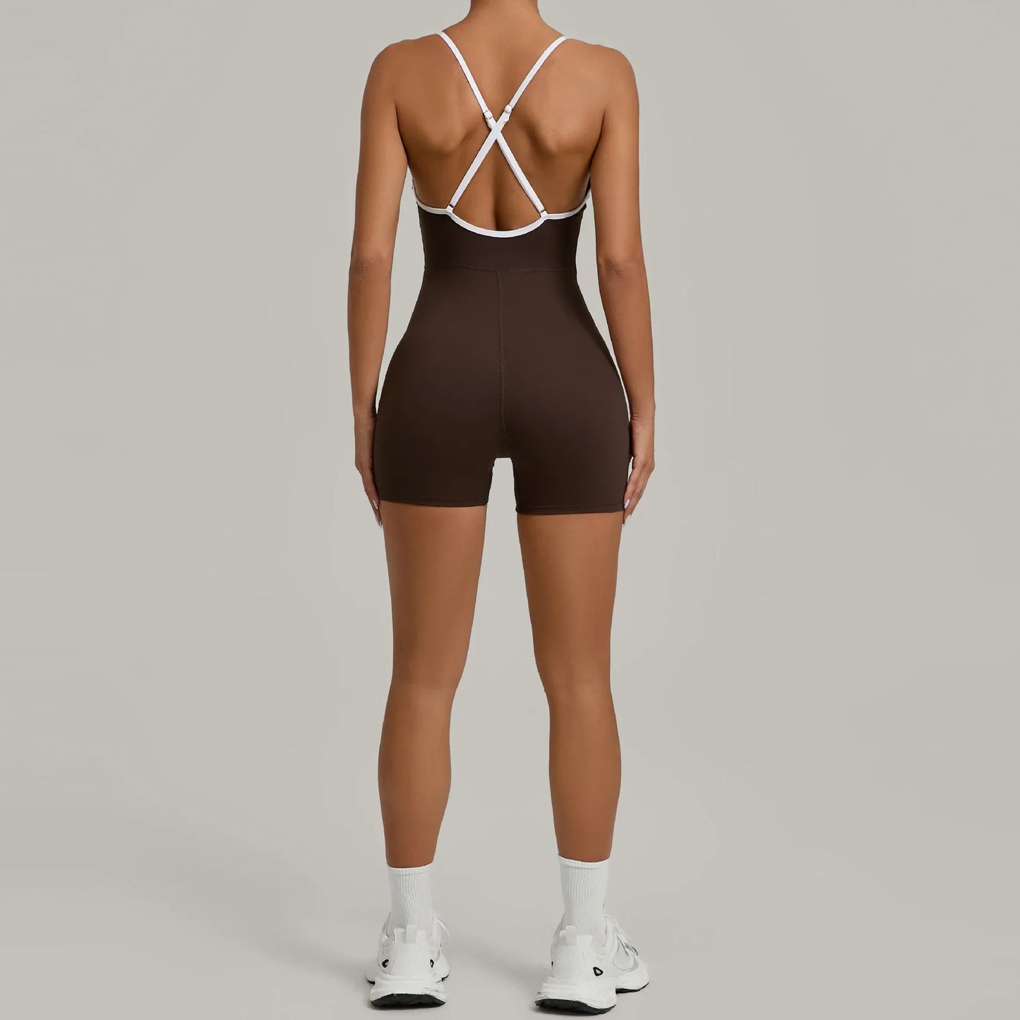 Cralom Color Block Yoga Jumpsuit for Women: Cross Strap, Push-Up, Butt-Lifting Bodysuit