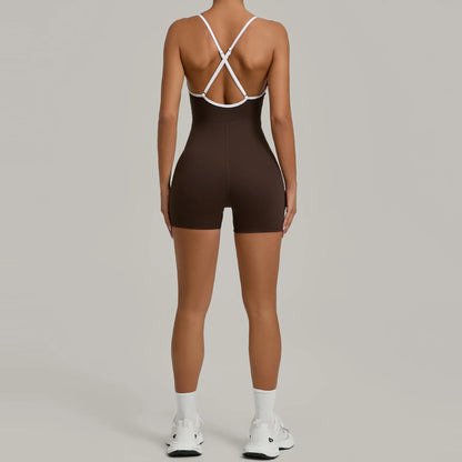 Cralom Color Block Yoga Jumpsuit for Women: Cross Strap, Push-Up, Butt-Lifting Bodysuit
