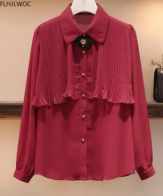 Cralom Autumn Spring Ruffles Blouse Chic Fashion Tops Office Lady Style