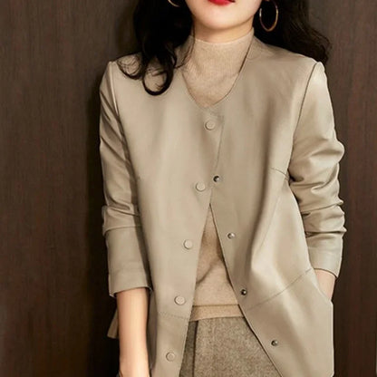Cralom Women's High Quality Leather Bomber Jacket Fashion Coats