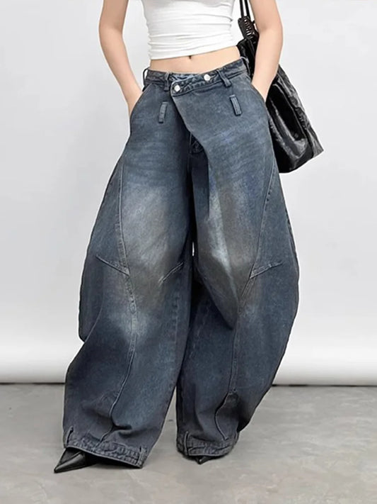 Cralom Vintage Washed High Waist Baggy Wide Leg Jeans