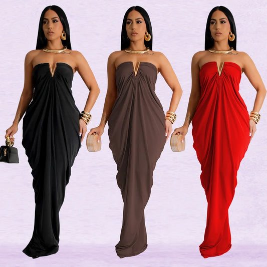 Cralom Women's Slim Fit V-neck Dress Solid Color 2025 Summer