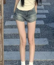 Cralom High Street Slimming Denim Shorts - Retro High Waist Straight Fit