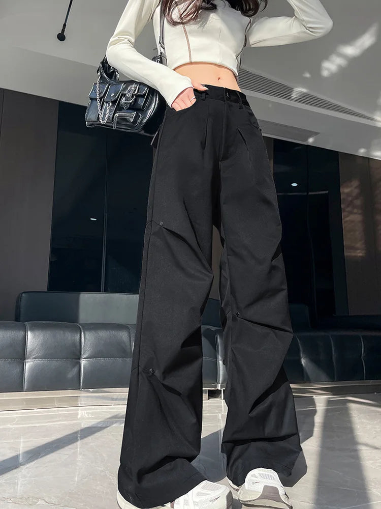 Cralom High Waist Rivet Cargo Pants: 2025 Spring Summer Women's Fashion