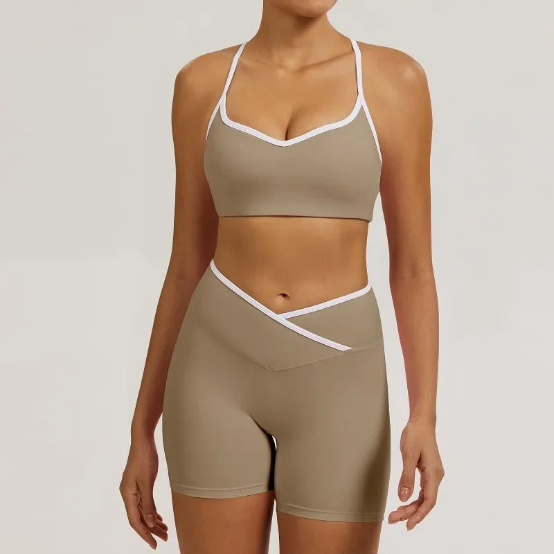 Cralom Seamless Yoga Set: Nude Feel Butt-Lifting Shorts & Sexy Beautiful Back Sports Bra