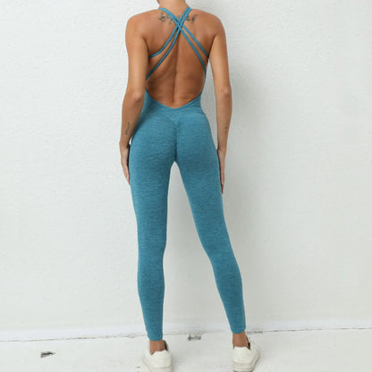 Cralom Peach High-Waist Yoga Jumpsuit - Fast Drying Sweat-Wicking Activewear