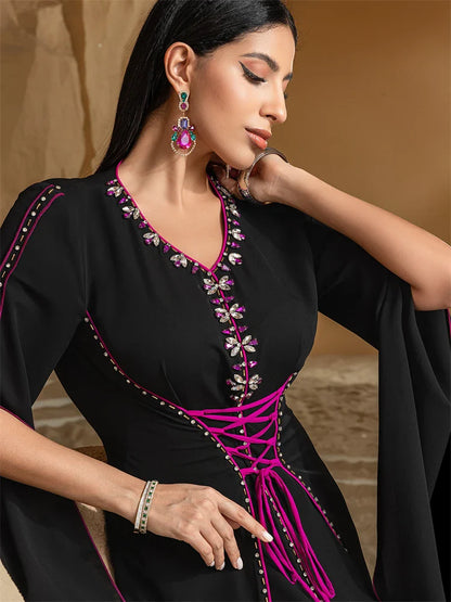 Cralom Black Satin Evening Abaya - Modest Dress for Women