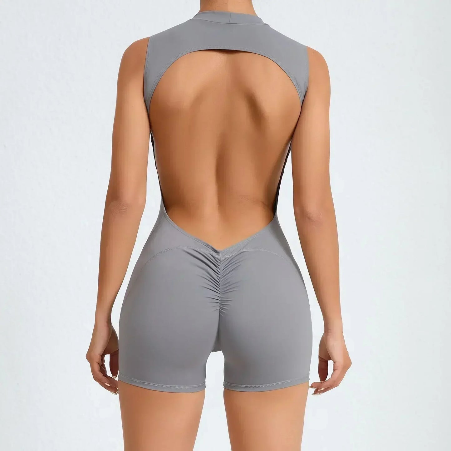 Cralom Seamless Yoga Jumpsuit Set for Women: Backless, Peach Hip-lifting One-piece Activewear