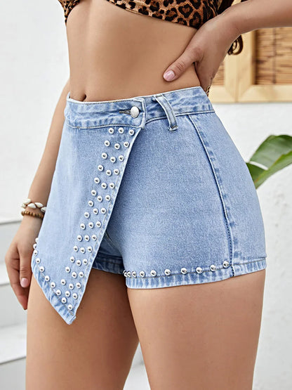 Cralom Sexy Hottie Rivet Denim Shorts High Waist Slim Jeans