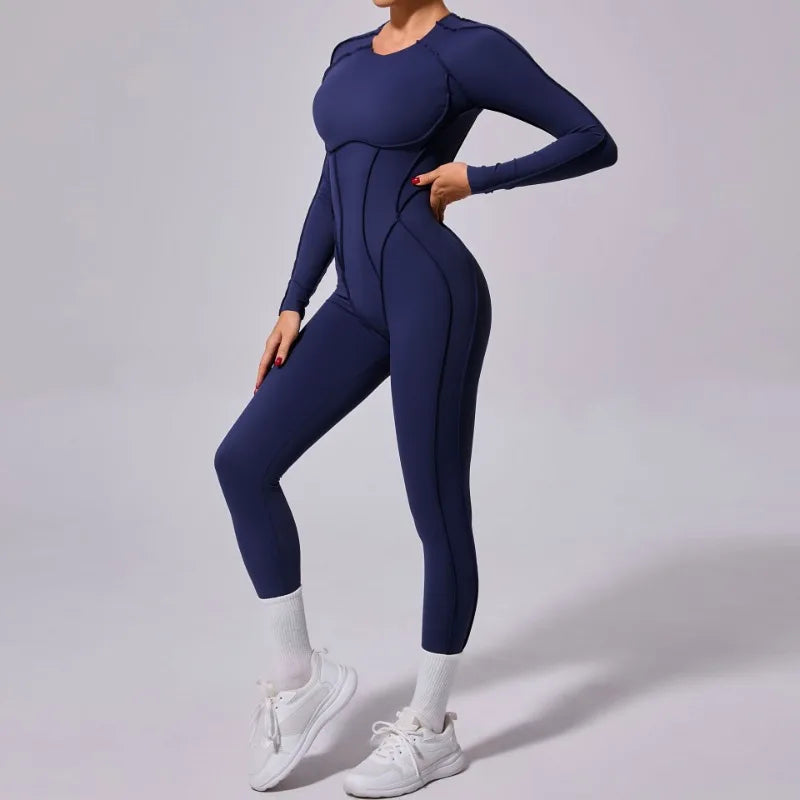 Cralom Seamless Backless Yoga Bodysuit - Slim Fit Long Sleeve One-Piece