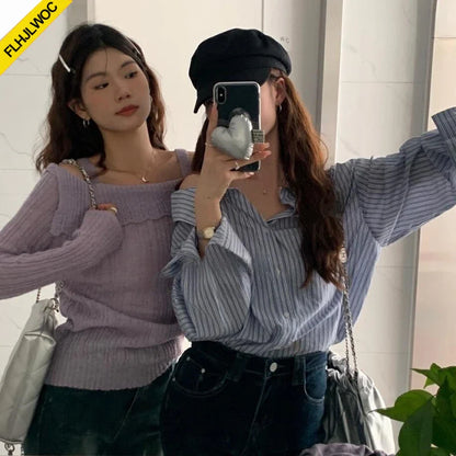 Cralom Off-Shoulder Striped Button Top: Chic, Sexy, and Casual Style