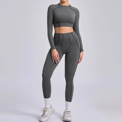 Cralom Seamless Yoga Set High Waisted Tummy Control Pleated Hip Lifting Workout Suit