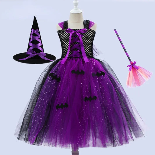 Cralom Sequins Mesh Bubble Skirt: Easter Bat Cosplay Dress for Witch Role