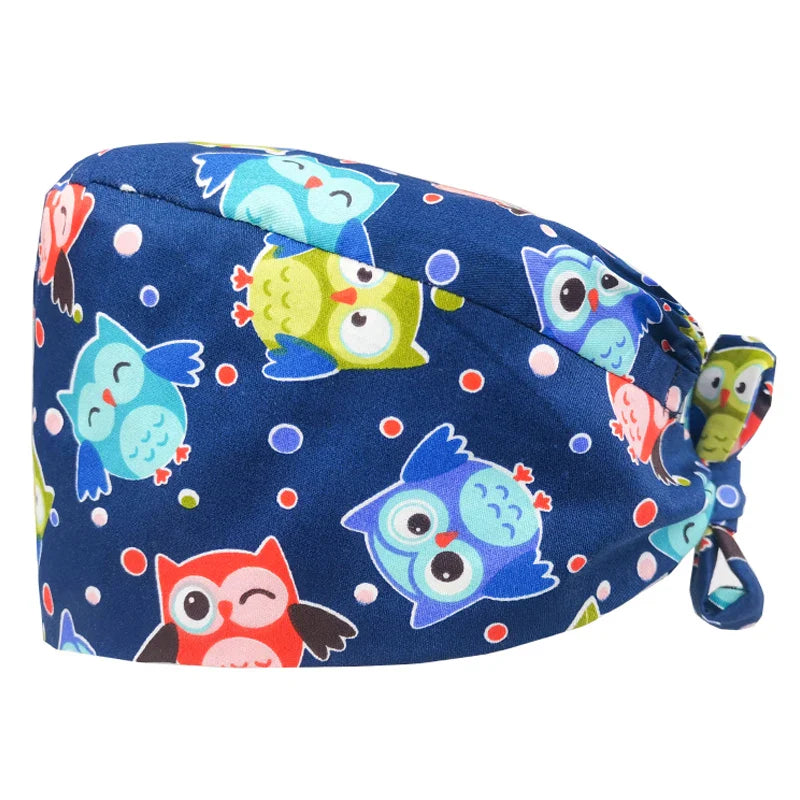Cralom Cotton Scrub Cap with Sweatband, Tie Back Working Hat for Beauticians