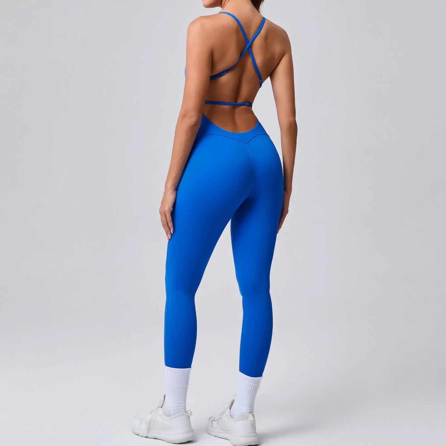 Cralom High-Cut Yoga Bodysuit: Adjustable Straps, Open Back, Butt Lifting Gym Wear