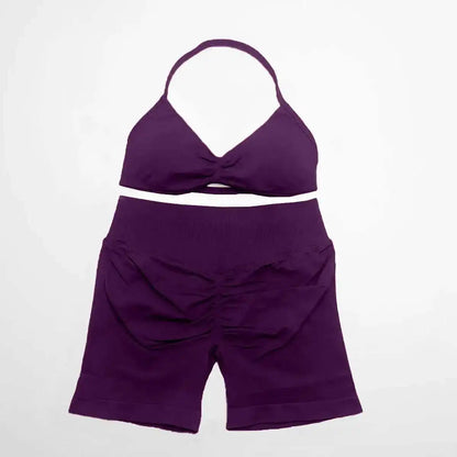 Cralom Strappy Bra & Shorts Yoga Set for Women - Pilates Fitness Sportswear