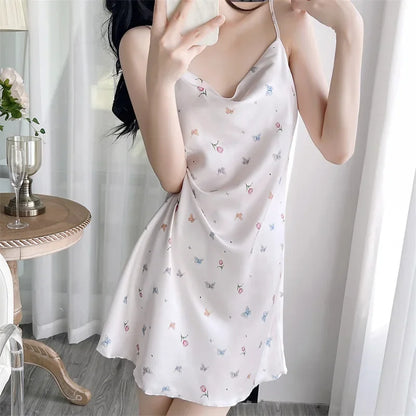 Cralom Sensual Floral Silk Nightgown Set - Chic Summer Loungewear