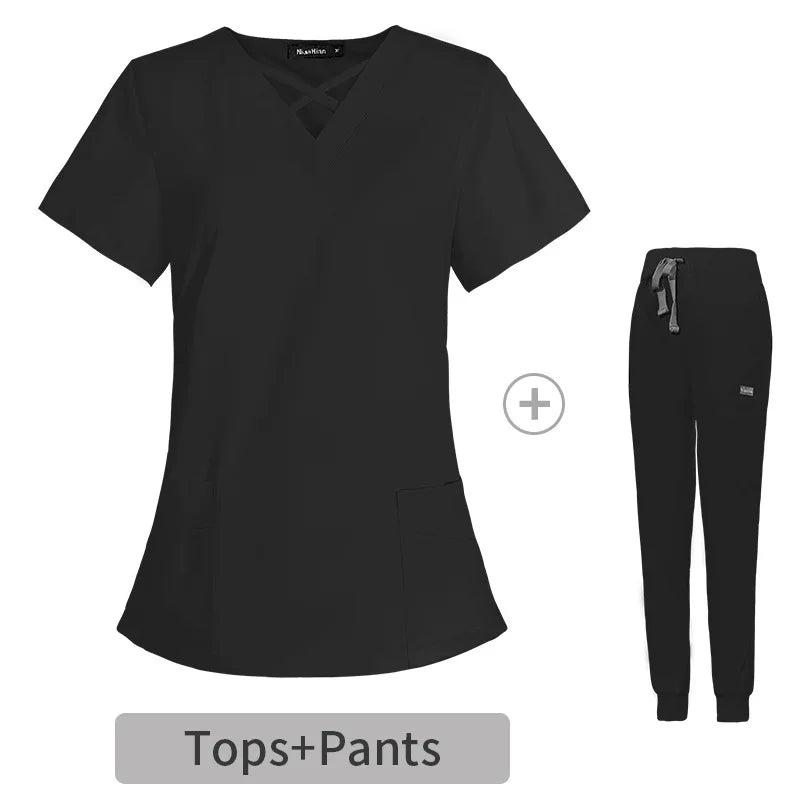 Cralom Anesthetist Scrubs Set: Tops & Jogger Pants - Operating Room Workwear