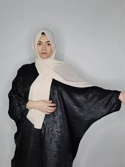 Cralom Elegant Shiny Batwing Kimono Abaya: Modest Muslim Women's Dress